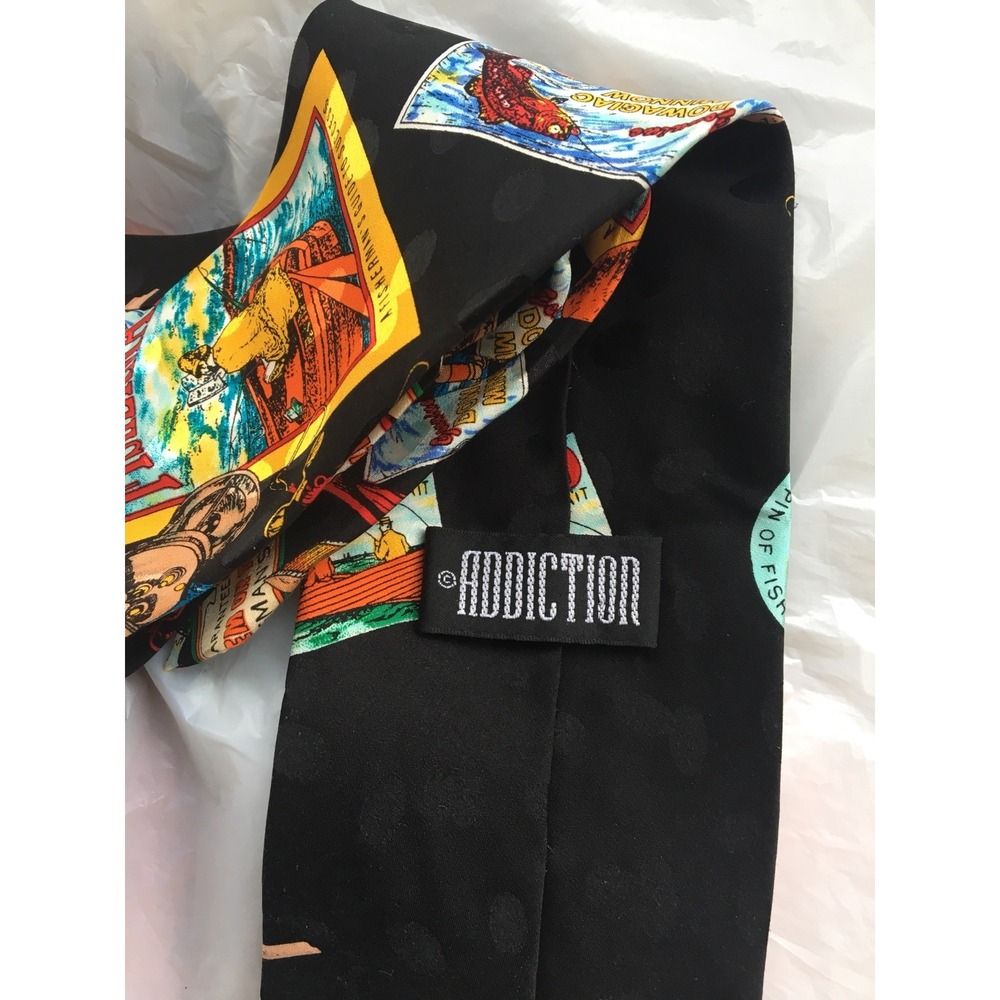 ADDICTION Fishing Boat Necktie 100% Silk EXCELLENT - Picture 2 of 4
